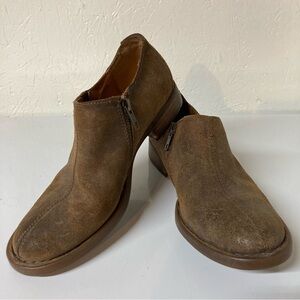 Born Silvie Crusca Women's Brown Wax Leather Casual Zip Minimal Western 7M Flats